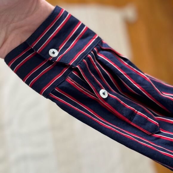 Tommy Hilfiger red white and blue striped long sleeve button down blouse size m - Picture 5 of 11